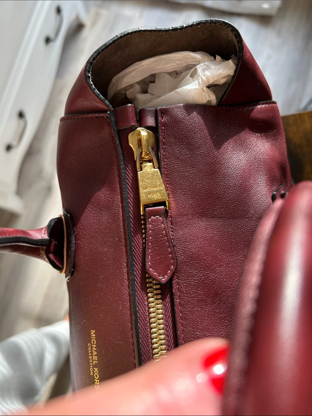 Michael Kors COLLECTION Helena CALF Leather Satchel with Gold-Tone Hardware - Picture 6 of 16
